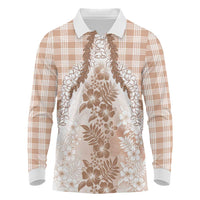 Aloha Hawaii Palaka Long Sleeve Polo Shirt Beige Plumeria Lei LT05 Beige - Polynesian Pride
