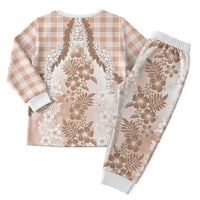 Aloha Hawaii Palaka Christmas Pajama Set Beige Plumeria Lei - Polynesian Pride