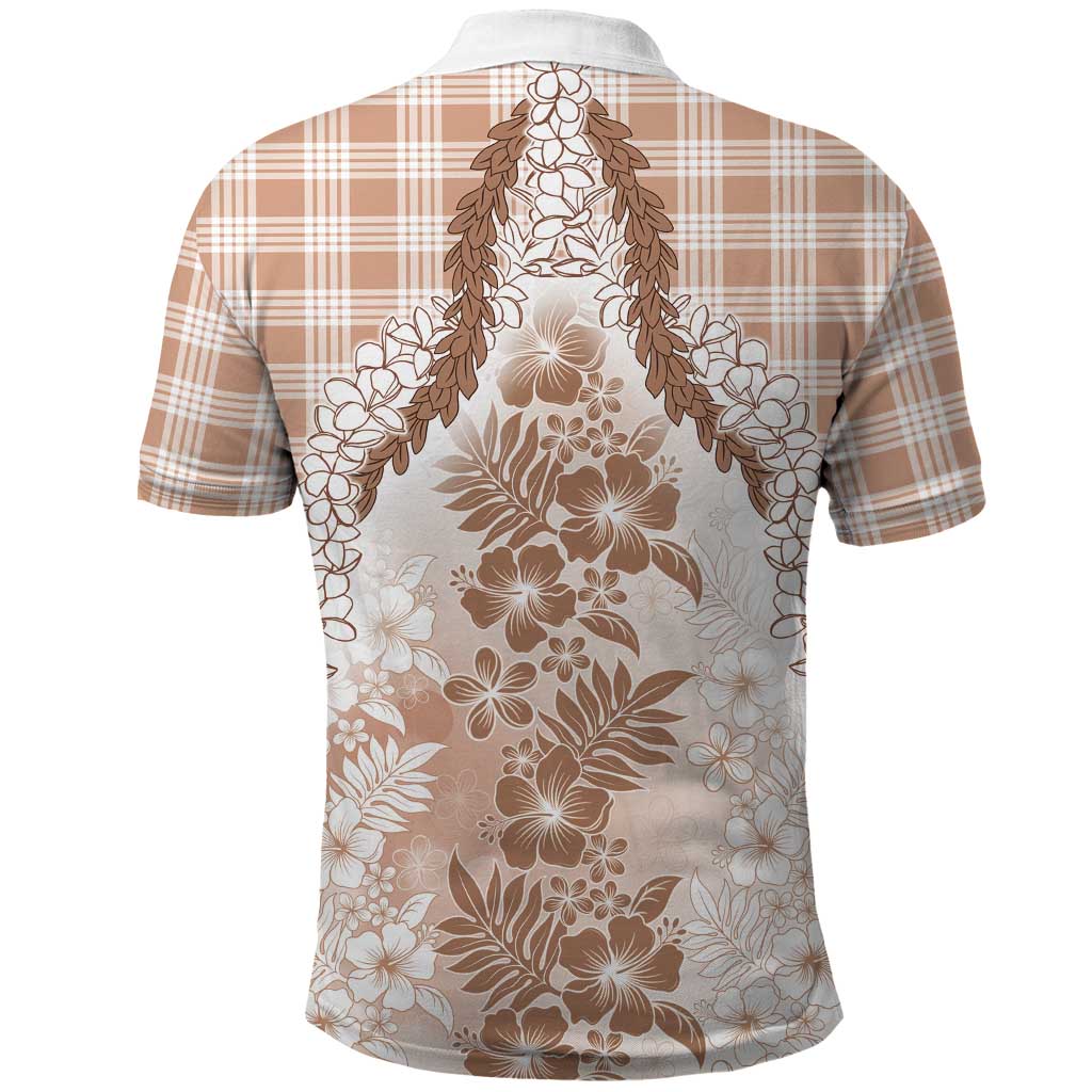 Aloha Hawaii Palaka Polo Shirt Beige Plumeria Lei - Polynesian Pride