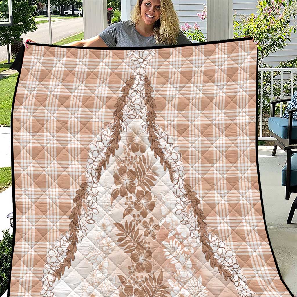 Aloha Hawaii Palaka Quilt Beige Plumeria Lei LT05 Beige - Polynesian Pride