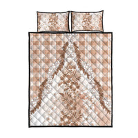 Aloha Hawaii Palaka Quilt Bed Set Beige Plumeria Lei - Polynesian Pride