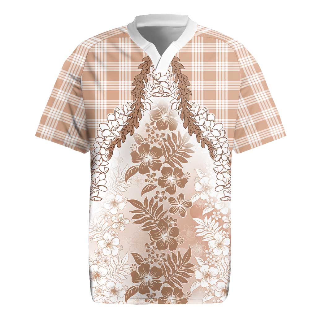Aloha Hawaii Palaka Rugby Jersey Beige Plumeria Lei LT05 Beige - Polynesian Pride