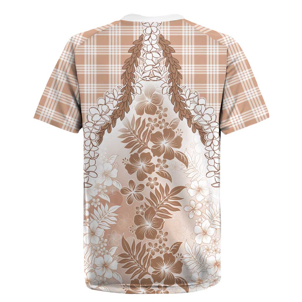 Aloha Hawaii Palaka Rugby Jersey Beige Plumeria Lei LT05 - Polynesian Pride