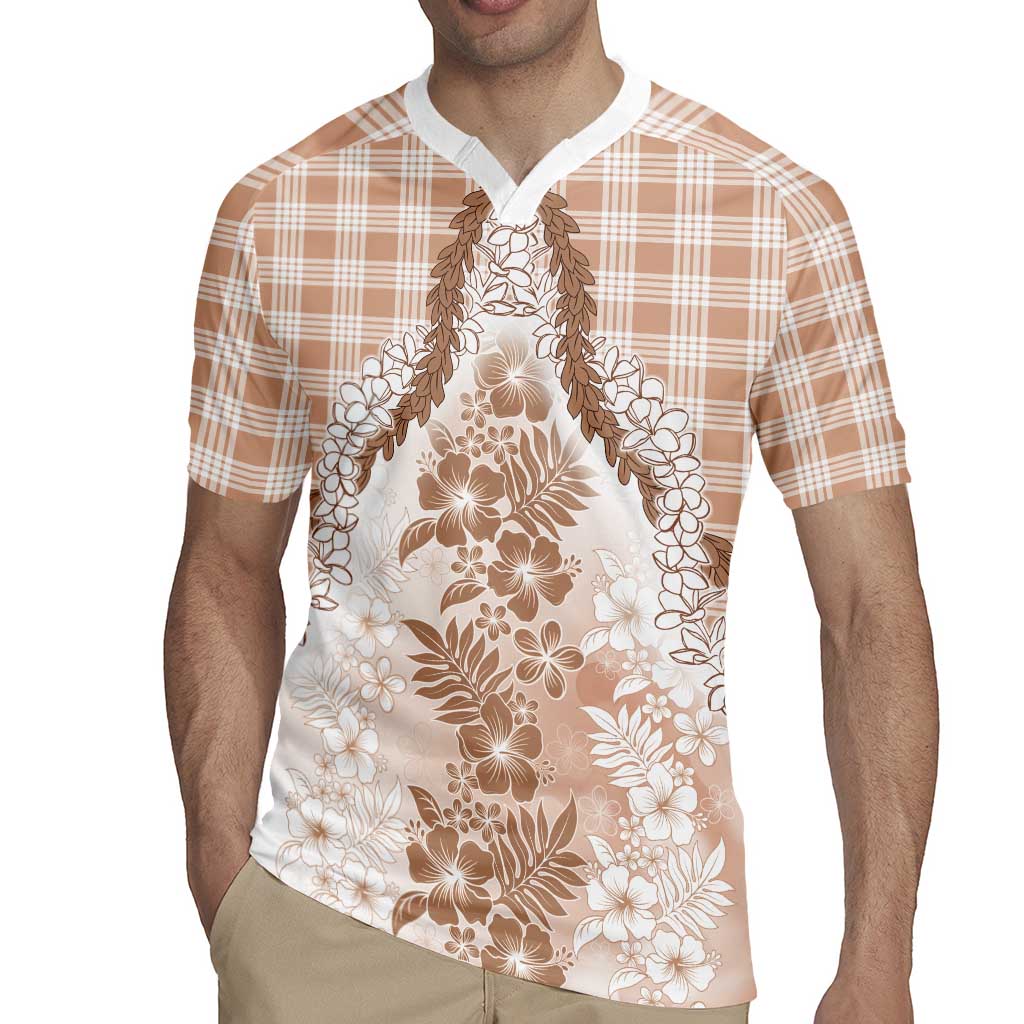 Aloha Hawaii Palaka Rugby Jersey Beige Plumeria Lei LT05 - Polynesian Pride