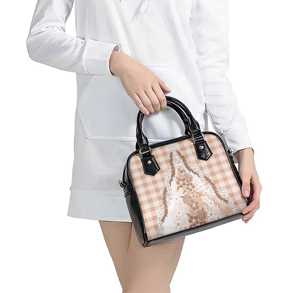 Aloha Hawaii Palaka Shoulder Handbag Beige Plumeria Lei - Polynesian Pride