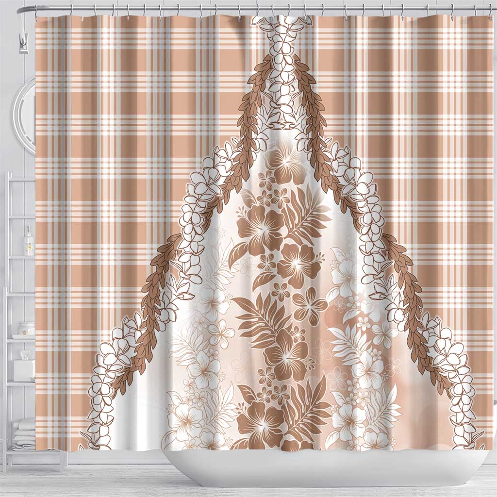 Aloha Hawaii Palaka Shower Curtain Beige Plumeria Lei - Polynesian Pride