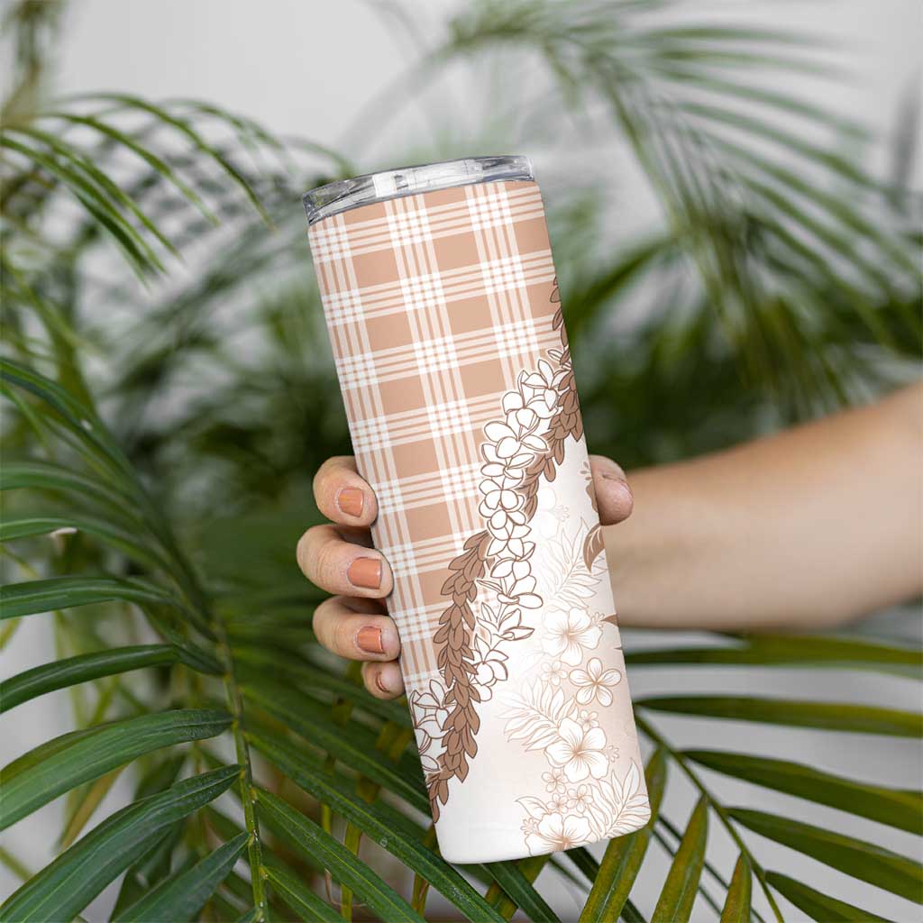 Aloha Hawaii Palaka Skinny Tumbler Beige Plumeria Lei - Polynesian Pride
