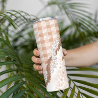 Aloha Hawaii Palaka Skinny Tumbler Beige Plumeria Lei - Polynesian Pride