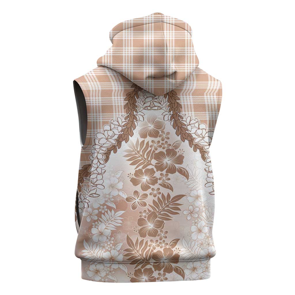 Aloha Hawaii Palaka Sleeveless Hoodie Beige Plumeria Lei LT05 - Polynesian Pride