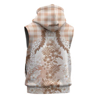 Aloha Hawaii Palaka Sleeveless Hoodie Beige Plumeria Lei LT05 - Polynesian Pride
