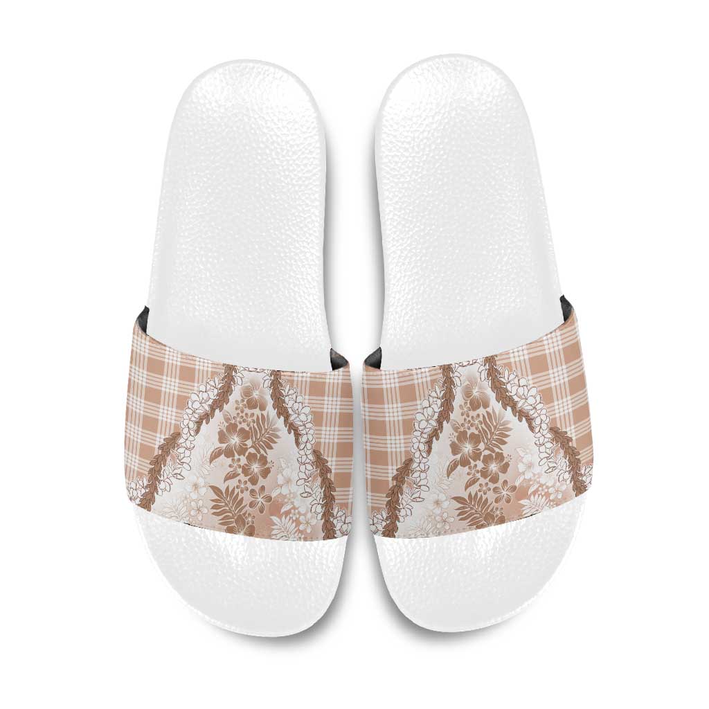 Aloha Hawaii Palaka Slide Sandals Beige Plumeria Lei LT05 Beige - Polynesian Pride