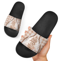 Aloha Hawaii Palaka Slide Sandals Beige Plumeria Lei LT05 - Polynesian Pride