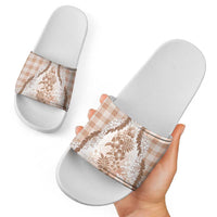 Aloha Hawaii Palaka Slide Sandals Beige Plumeria Lei LT05 - Polynesian Pride