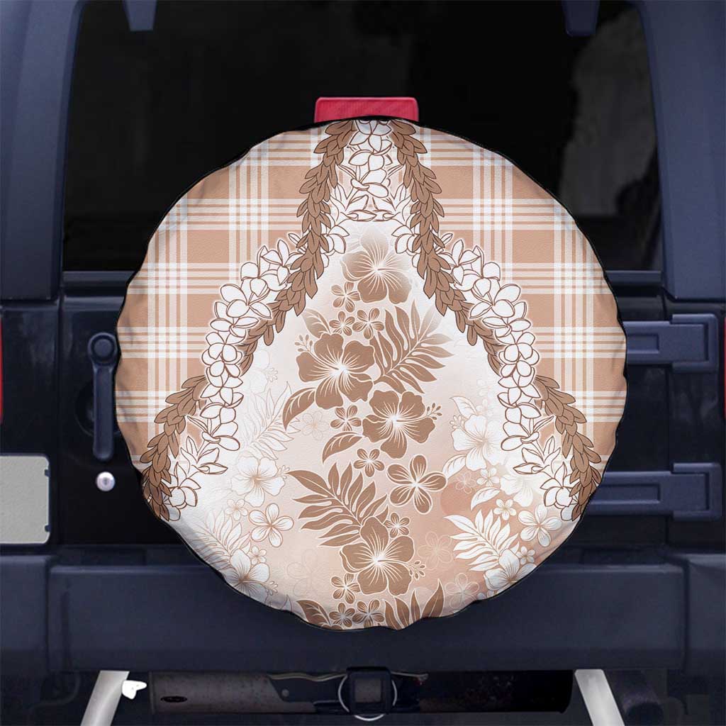 Aloha Hawaii Palaka Spare Tire Cover Beige Plumeria Lei - Polynesian Pride