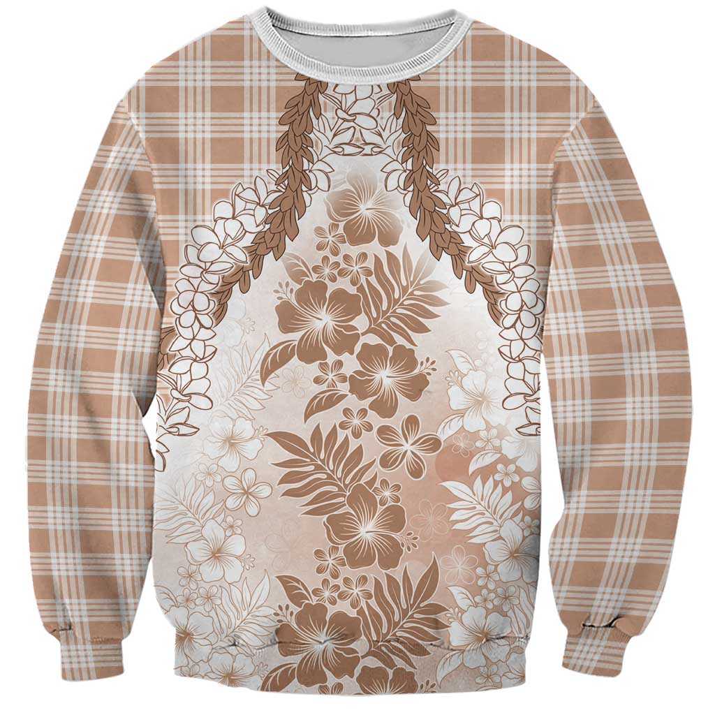 Aloha Hawaii Palaka Sweatshirt Beige Plumeria Lei - Polynesian Pride