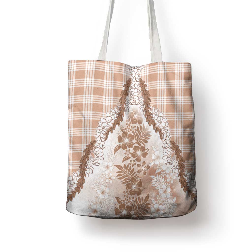 Aloha Hawaii Palaka Tote Bag Beige Plumeria Lei - Polynesian Pride