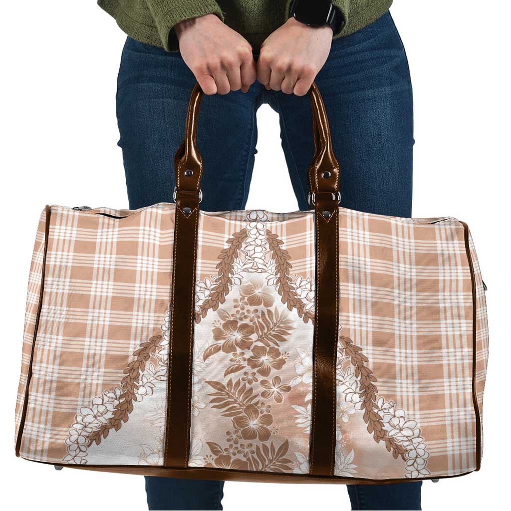 Aloha Hawaii Palaka Travel Bag Beige Plumeria Lei - Polynesian Pride