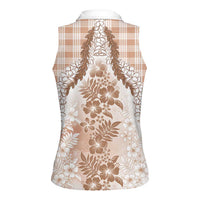 Aloha Hawaii Palaka Women Sleeveless Polo Shirt Beige Plumeria Lei LT05 - Polynesian Pride