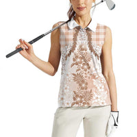 Aloha Hawaii Palaka Women Sleeveless Polo Shirt Beige Plumeria Lei LT05 - Polynesian Pride