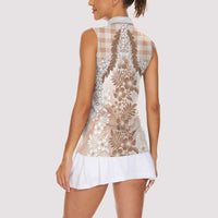 Aloha Hawaii Palaka Women Sleeveless Polo Shirt Beige Plumeria Lei LT05 - Polynesian Pride