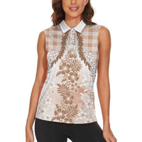 Aloha Hawaii Palaka Women Sleeveless Polo Shirt Beige Plumeria Lei LT05 - Polynesian Pride