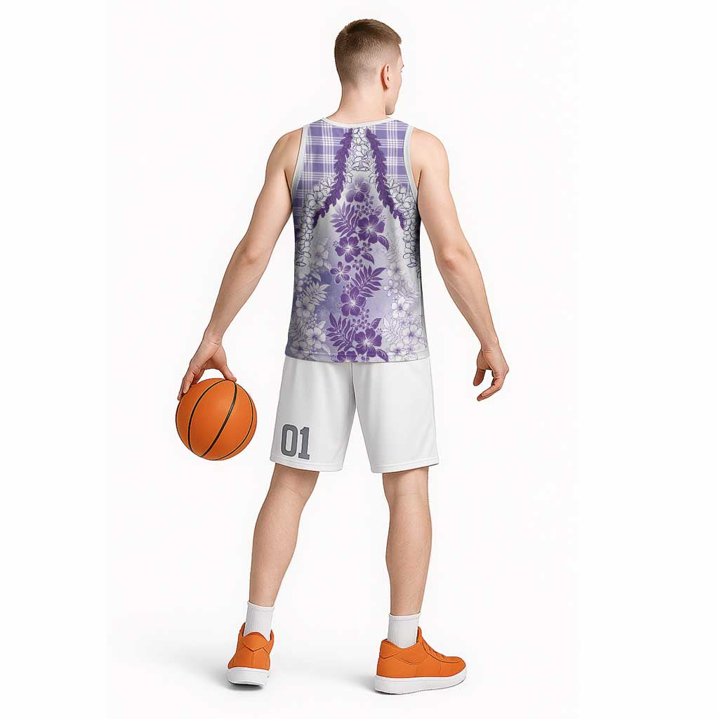 Aloha Hawaii Palaka Basketball Jersey Purple Plumeria Lei - Polynesian Pride