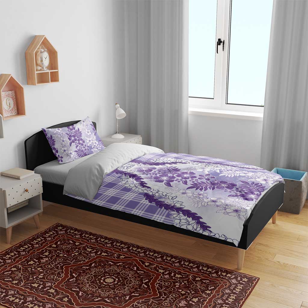Aloha Hawaii Palaka Bedding Set Purple Plumeria Lei - Polynesian Pride