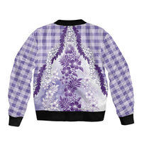 Aloha Hawaii Palaka Bomber Jacket Purple Plumeria Lei - Polynesian Pride