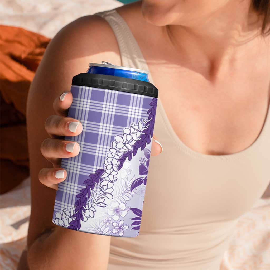 Aloha Hawaii Palaka 4 in 1 Can Cooler Tumbler Purple Plumeria Lei - Polynesian Pride