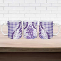 Aloha Hawaii Palaka Ceramic Mug Purple Plumeria Lei - Polynesian Pride