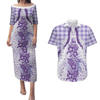 Aloha Hawaii Palaka Couples Matching Puletasi and Hawaiian Shirt Purple Plumeria Lei LT05 Purple - Polynesian Pride