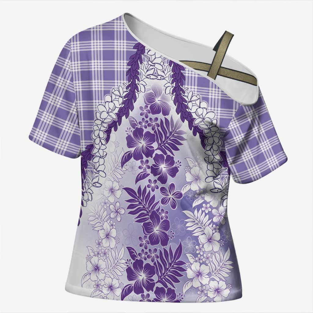 Aloha Hawaii Palaka Cross Shoulder Shirt Purple Plumeria Lei - Polynesian Pride