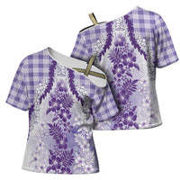 Aloha Hawaii Palaka Cross Shoulder Shirt Purple Plumeria Lei - Polynesian Pride