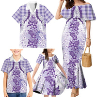 Aloha Hawaii Palaka Family Matching Mermaid Dress and Hawaiian Shirt Purple Plumeria Lei LT05 - Polynesian Pride