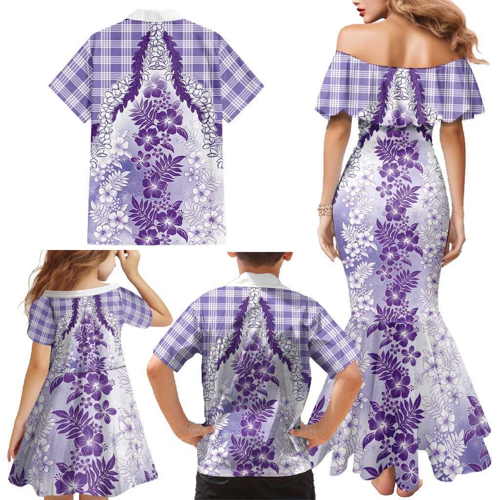 Aloha Hawaii Palaka Family Matching Mermaid Dress and Hawaiian Shirt Purple Plumeria Lei LT05 - Polynesian Pride
