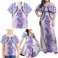 Aloha Hawaii Palaka Family Matching Off Shoulder Maxi Dress and Hawaiian Shirt Purple Plumeria Lei LT05 - Polynesian Pride