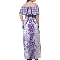 Aloha Hawaii Palaka Family Matching Off Shoulder Maxi Dress and Hawaiian Shirt Purple Plumeria Lei LT05 - Polynesian Pride