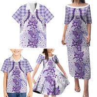 Aloha Hawaii Palaka Family Matching Puletasi and Hawaiian Shirt Purple Plumeria Lei LT05 - Polynesian Pride