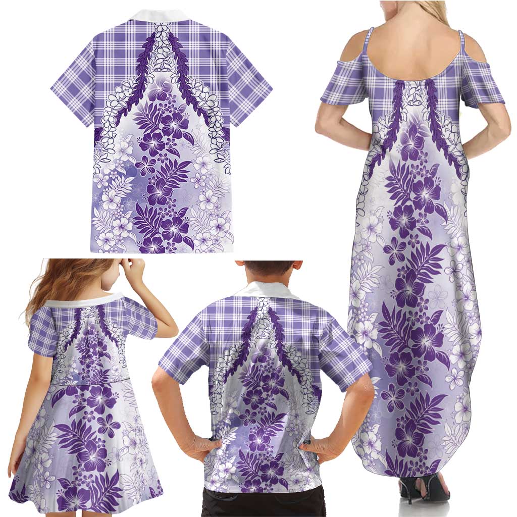 Aloha Hawaii Palaka Family Matching Summer Maxi Dress and Hawaiian Shirt Purple Plumeria Lei LT05 - Polynesian Pride