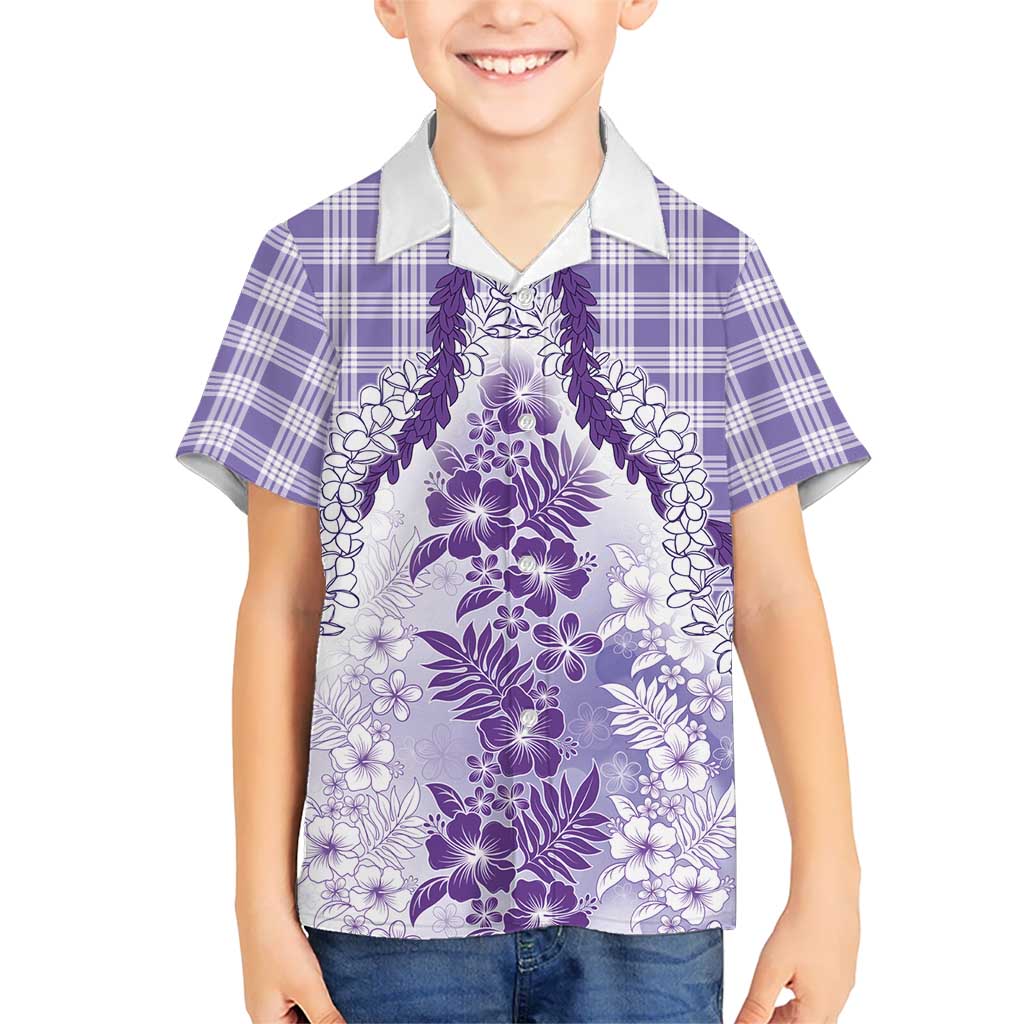Aloha Hawaii Palaka Family Matching Summer Maxi Dress and Hawaiian Shirt Purple Plumeria Lei LT05 Son's Shirt Purple - Polynesian Pride