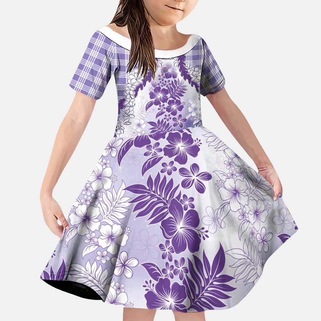 Aloha Hawaii Palaka Family Matching Tank Maxi Dress and Hawaiian Shirt Purple Plumeria Lei LT05 Daughter's Dress Purple - Polynesian Pride