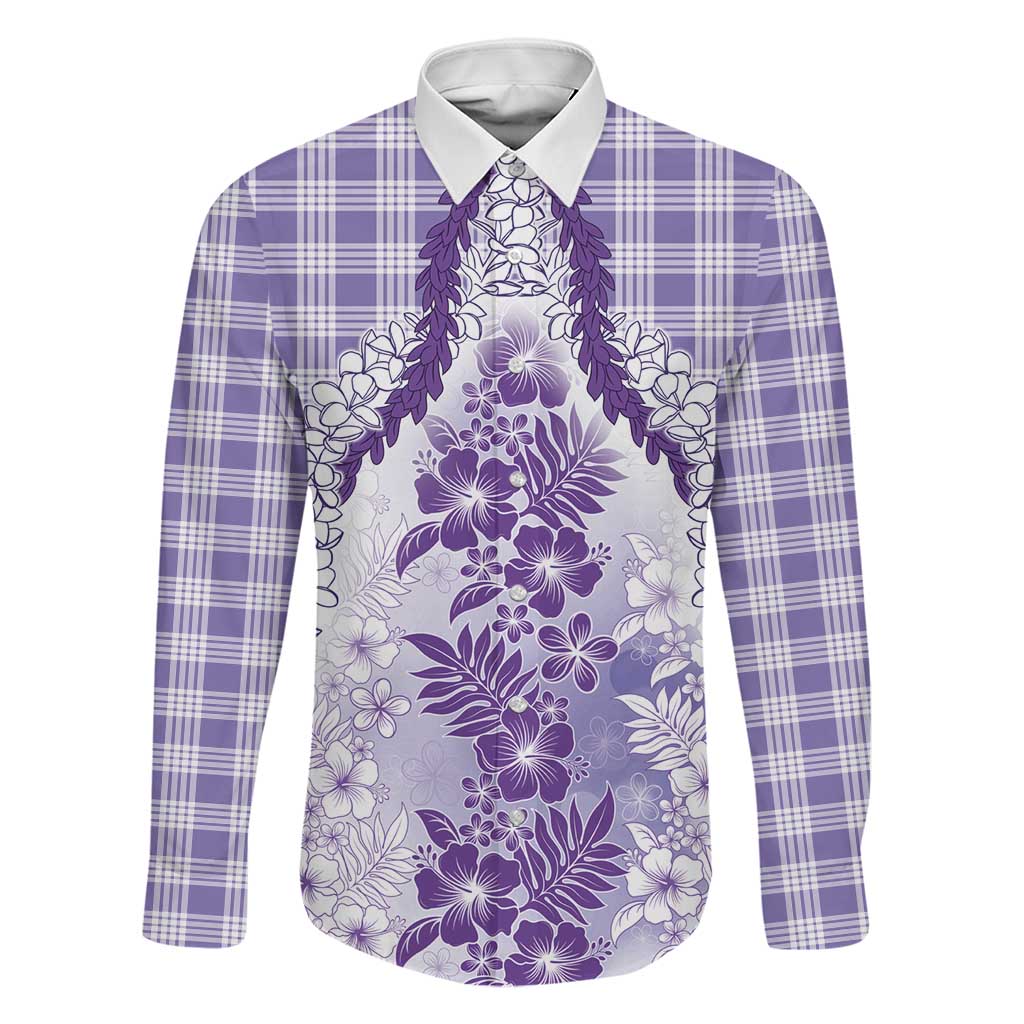 Aloha Hawaii Palaka Family Matching Tank Maxi Dress and Hawaiian Shirt Purple Plumeria Lei LT05 Dad's Shirt - Long Sleeve Purple - Polynesian Pride