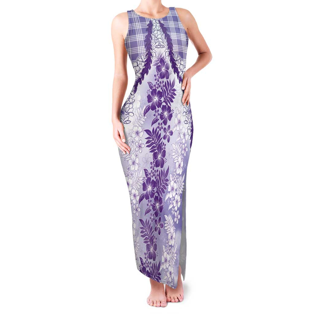 Aloha Hawaii Palaka Family Matching Tank Maxi Dress and Hawaiian Shirt Purple Plumeria Lei LT05 Mom's Dress Purple - Polynesian Pride