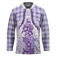 Aloha Hawaii Palaka Hockey Jersey Purple Plumeria Lei - Polynesian Pride