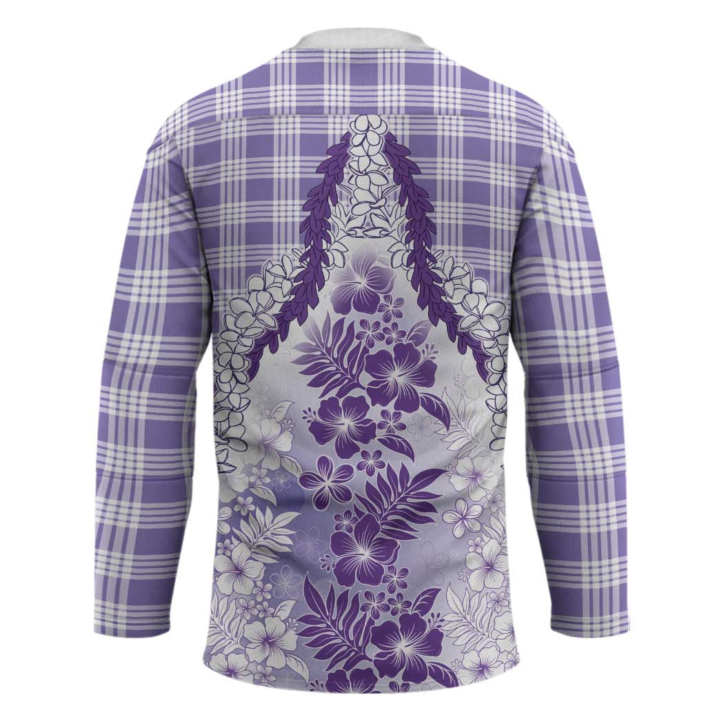 Aloha Hawaii Palaka Hockey Jersey Purple Plumeria Lei - Polynesian Pride