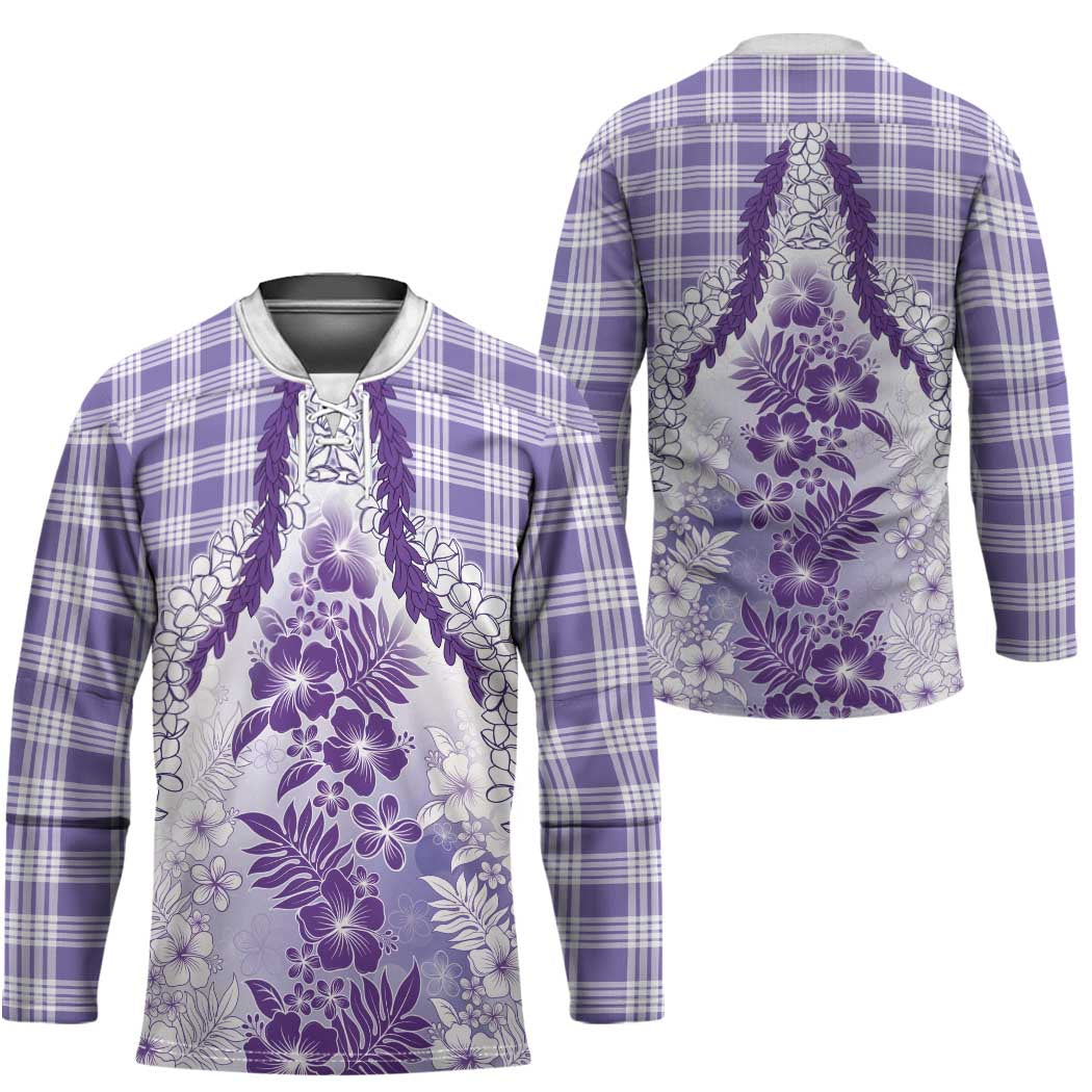 Aloha Hawaii Palaka Hockey Jersey Purple Plumeria Lei - Polynesian Pride