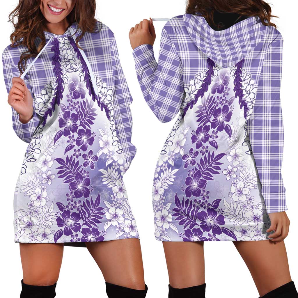 Aloha Hawaii Palaka Hoodie Dress Purple Plumeria Lei LT05 - Polynesian Pride