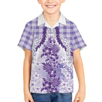Aloha Hawaii Palaka Kid Hawaiian Shirt Purple Plumeria Lei - Polynesian Pride
