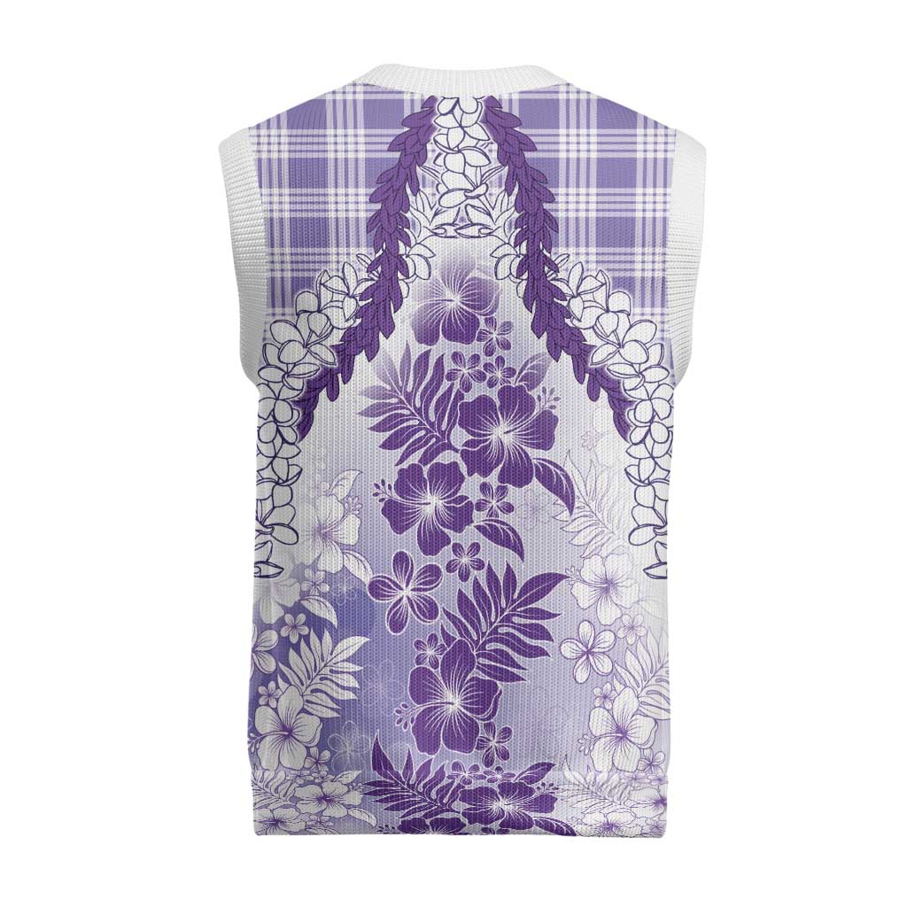 Aloha Hawaii Palaka Christmas Knitted V-Neck Vest Purple Plumeria Lei - Polynesian Pride