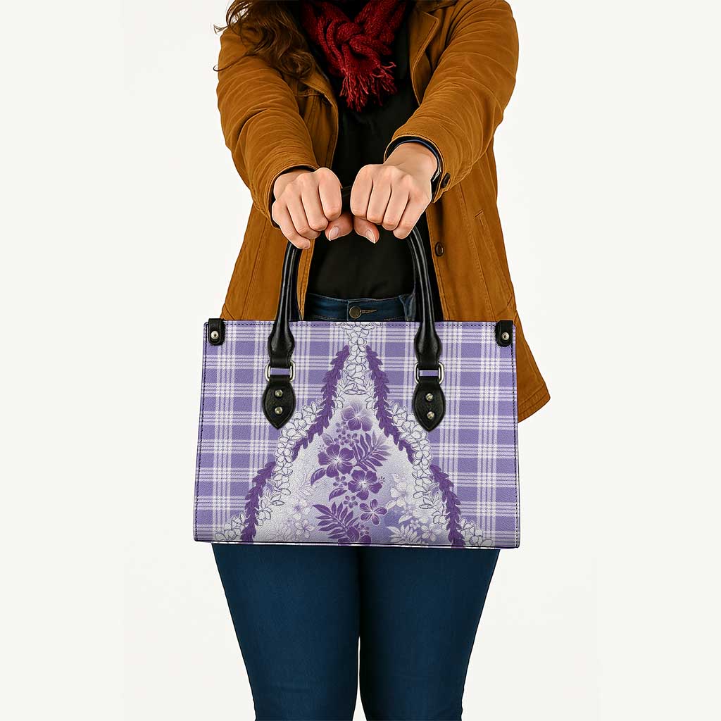 Aloha Hawaii Palaka Leather Bag Purple Plumeria Lei - Polynesian Pride